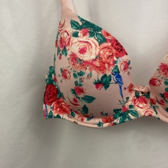 Soma Embraceable Full Coverage Floral Blue Jay Pink 34C Bra - Picture 2 of 12